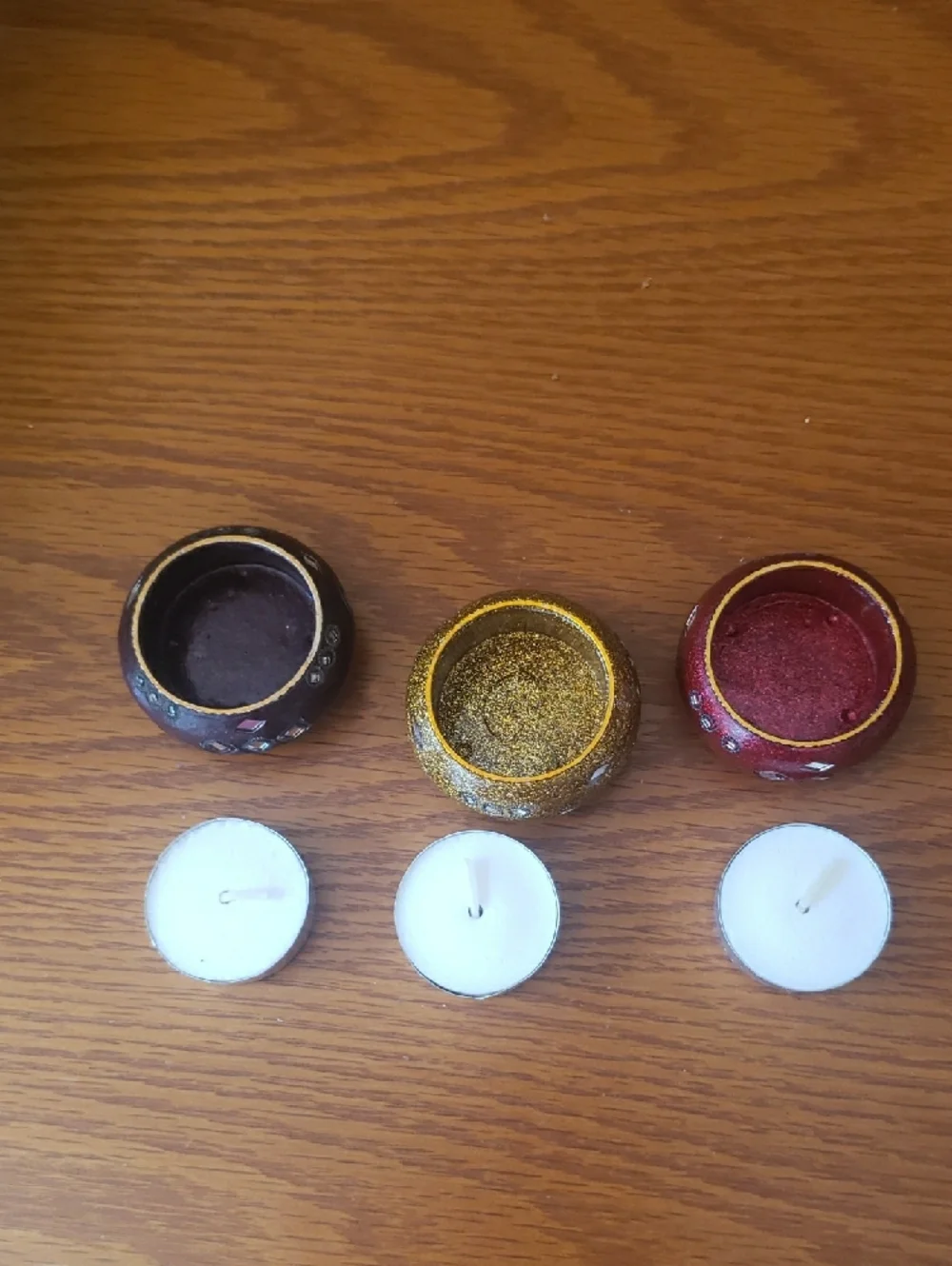 Decorative Glitter Tealight Holders - Gold, Red, Brown